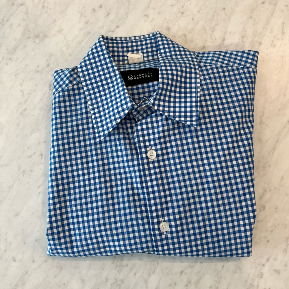 Barney’s New York Co-op blue & white checkered button down size L
